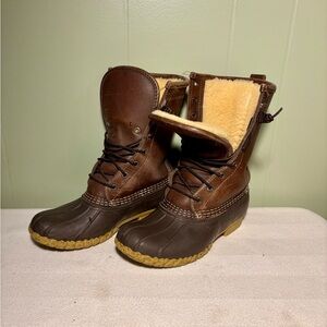 L.L.Bean Duck Boots Shearling Lined Leather Rubber Winter Snow Boots